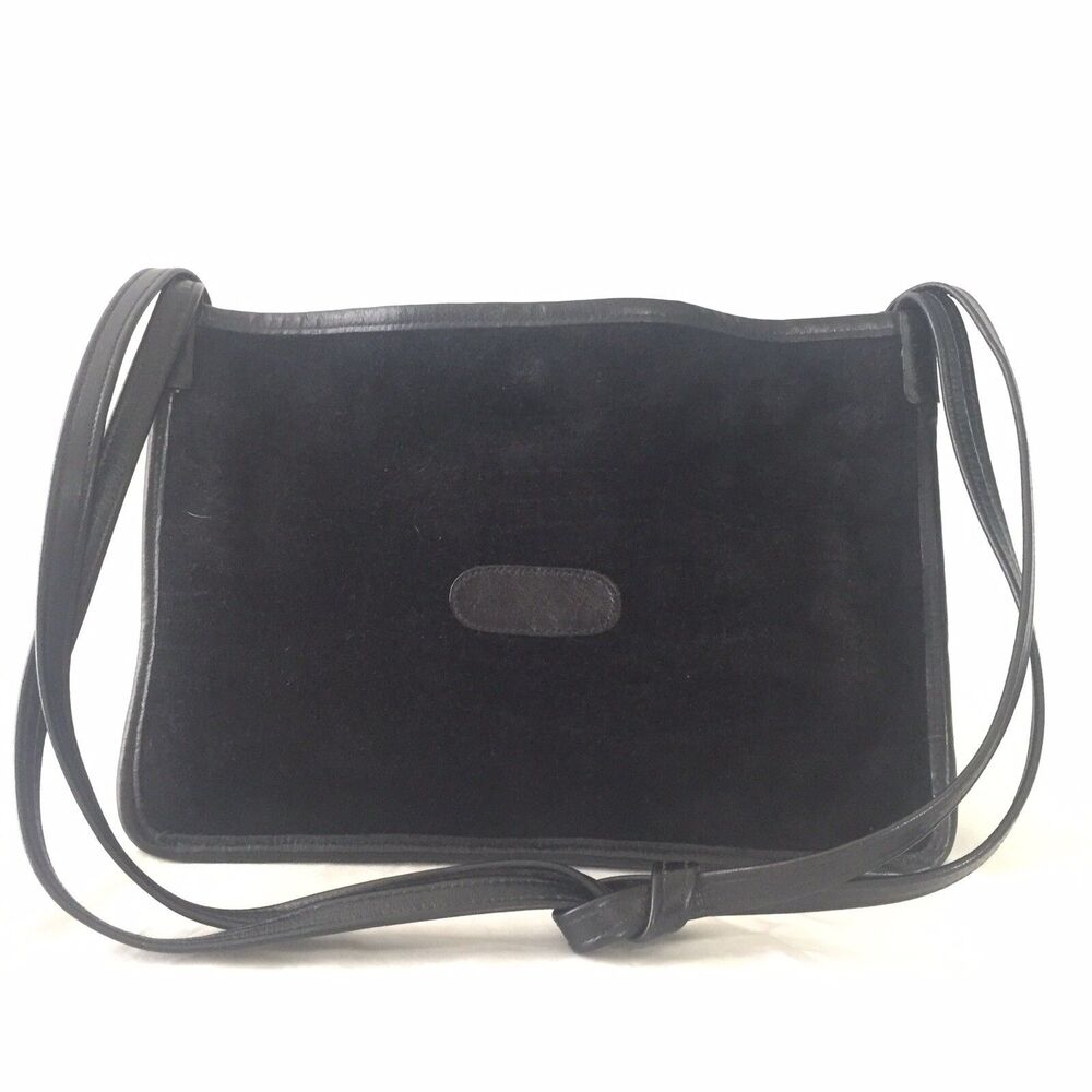 Vintage Etra Purse Suede Leather Handbag Shoulder Satchel Hippie Black 70s Boho